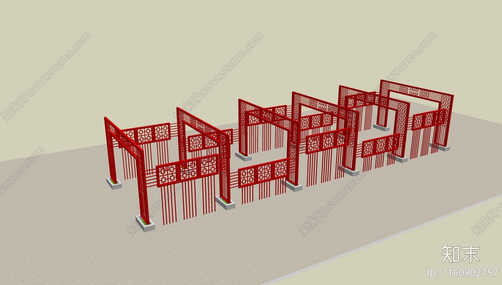 新中式景观展览廊架空间SU模型下载【ID:1160902757】