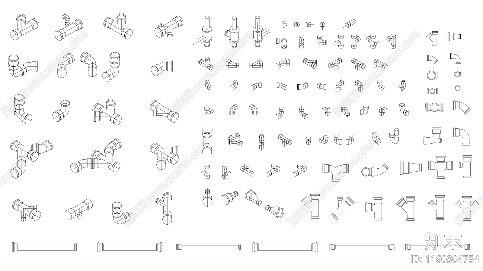 管道配件弯头cad施工图下载【ID:1160904754】