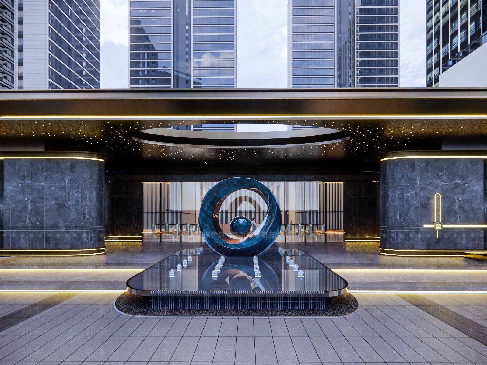 现代圆形艺术雕塑SU模型下载【ID:1160906251】