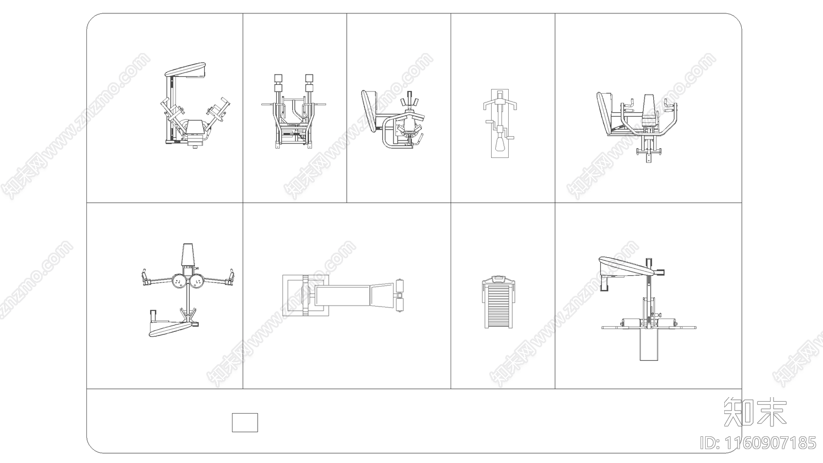 健身房设备视图施工图下载【ID:1160907185】