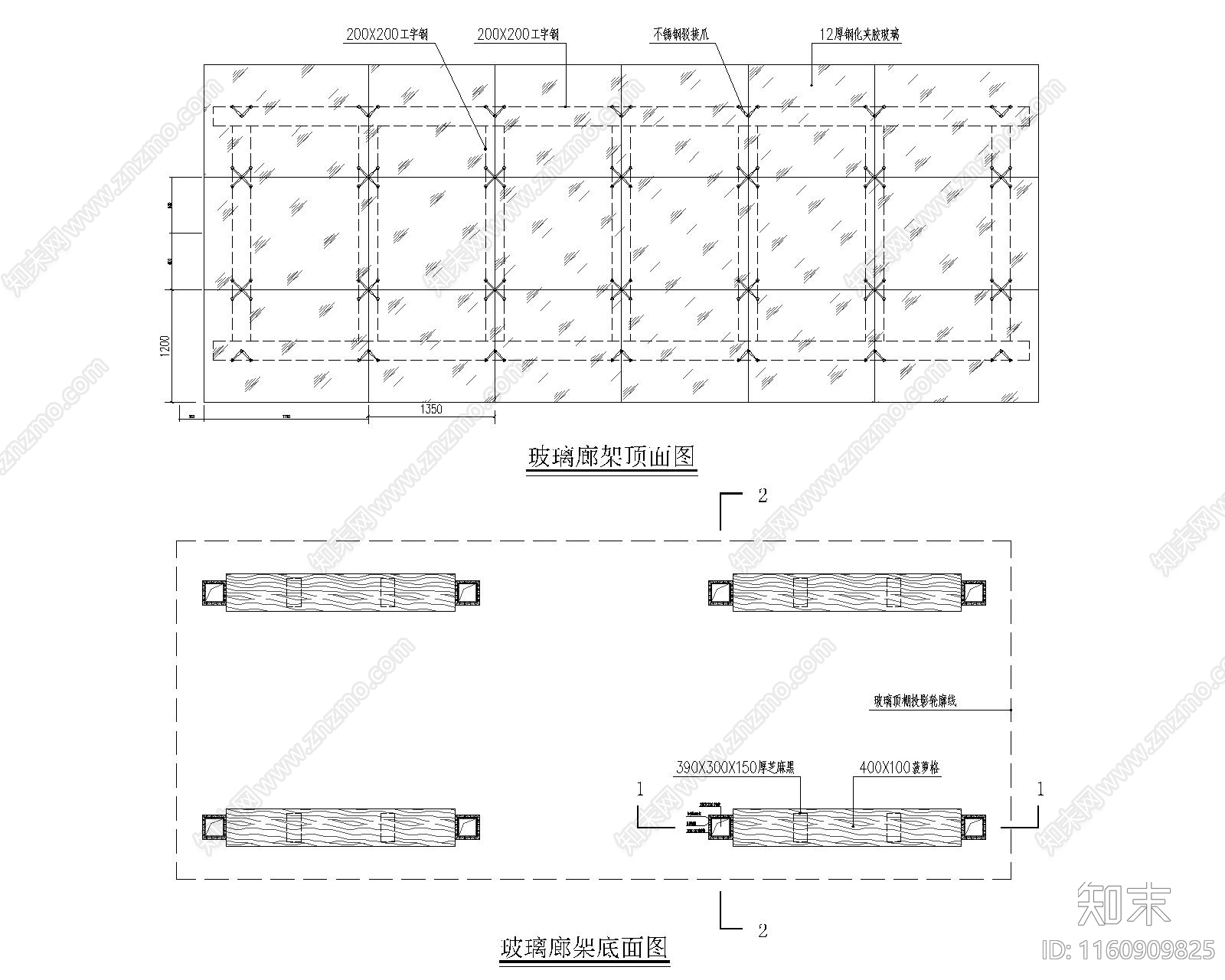 玻璃廊架做法cad施工图下载【ID:1160909825】