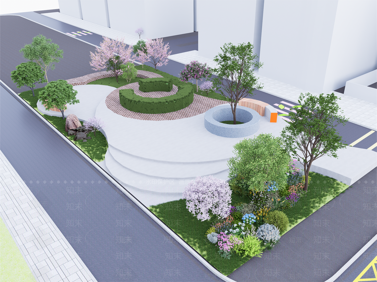 现代小区宅间景观SU模型下载【ID:1160913631】