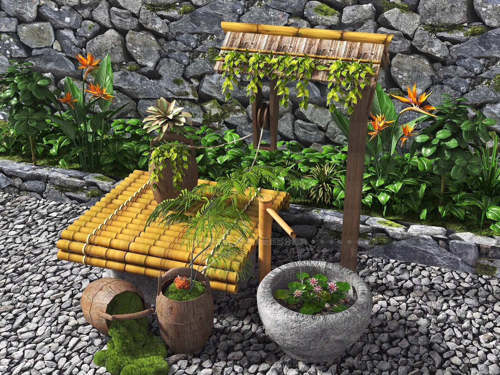 新中式流水摆件3D模型下载【ID:1160917224】