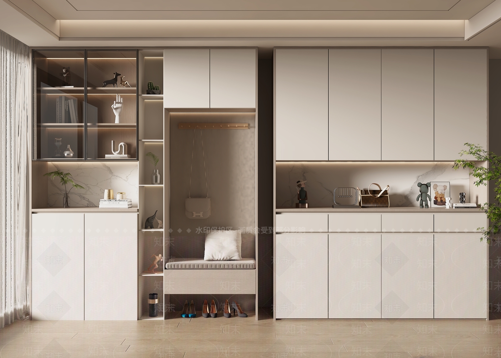 现代奶油风家居鞋柜SU模型下载【ID:1160919555】