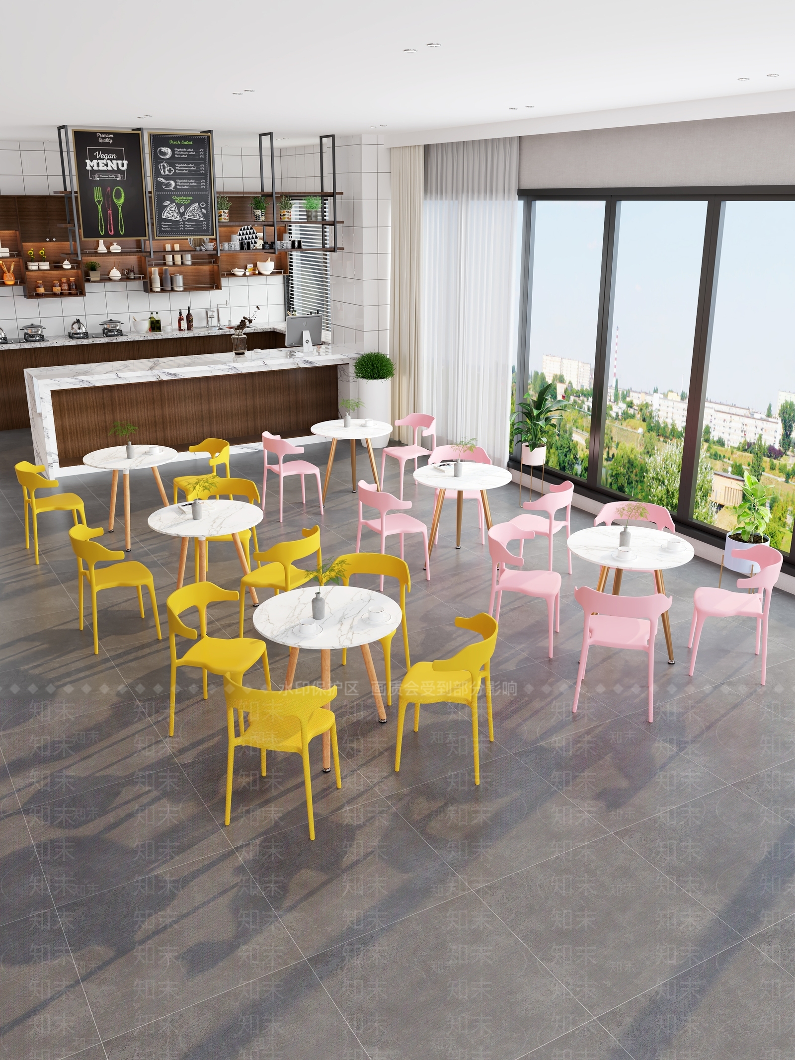 现代奶茶店休闲桌椅3D模型下载【ID:1160922338】