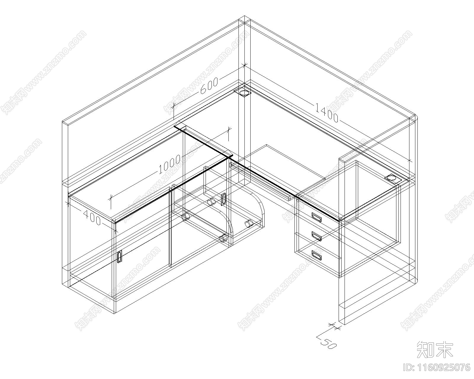 屏风办公桌模型cad施工图下载【ID:1160925076】
