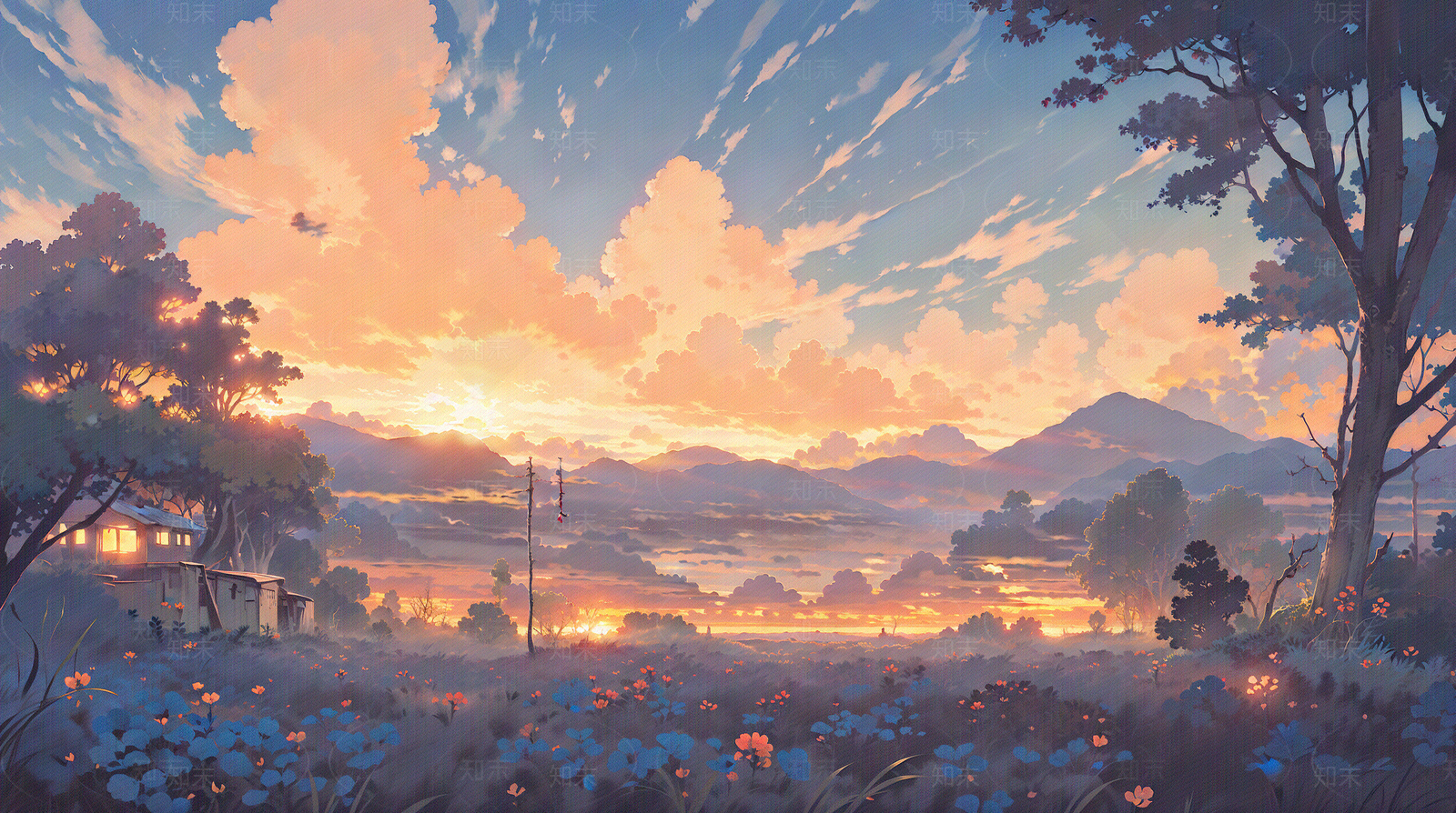 唯美二次插画游戏场景原画壁画装饰画贴图下载【ID:1160926155】