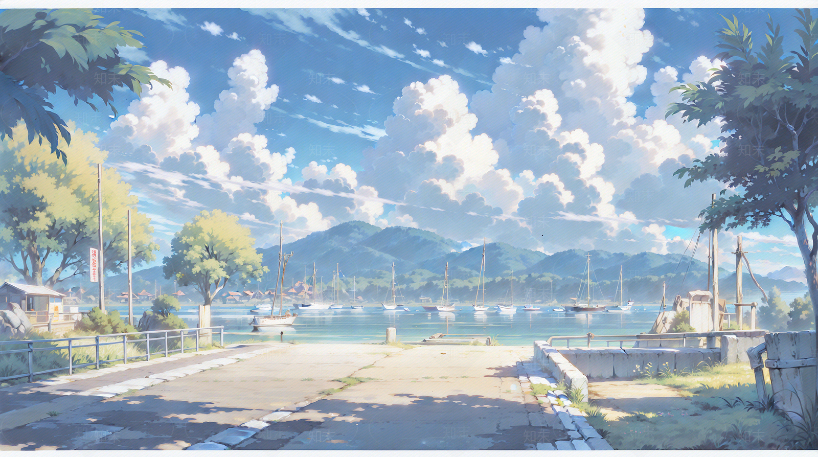 唯美二次插画游戏场景原画壁画装饰画贴图下载【ID:1160926360】