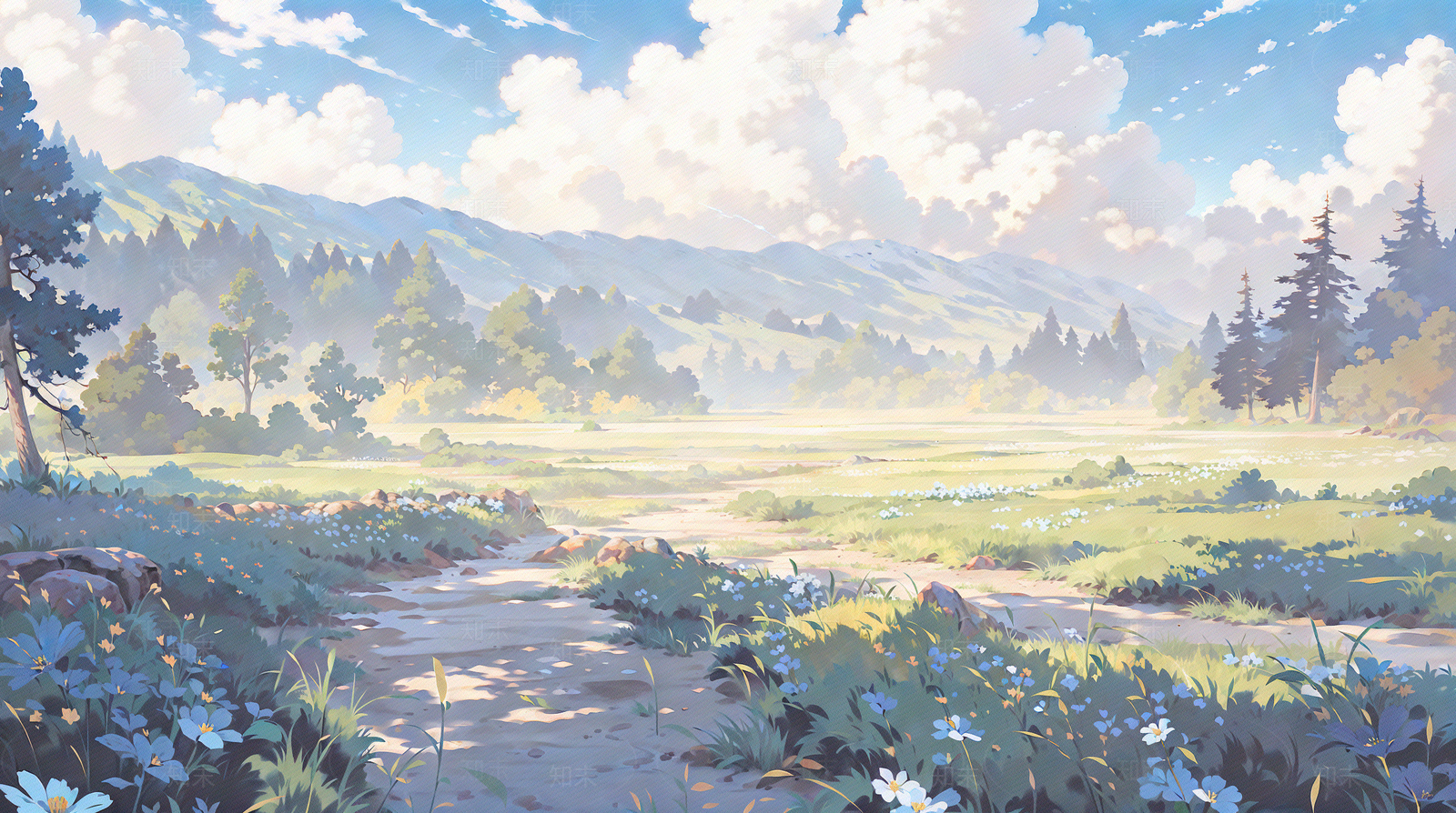 唯美二次插画游戏场景原画壁画装饰画贴图下载【ID:1160926559】