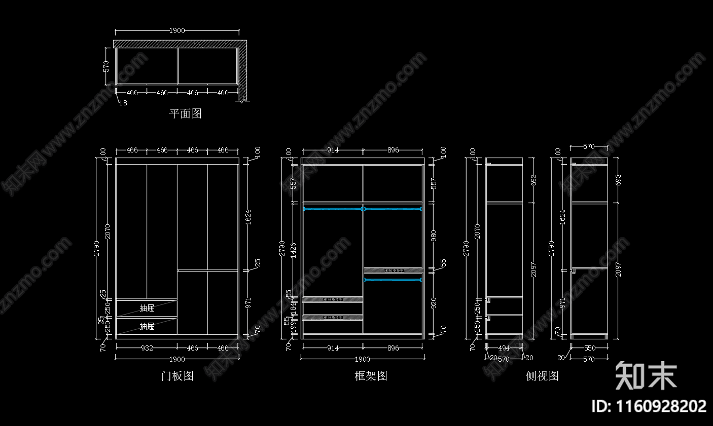 免拉手衣柜施工图下载【ID:1160928202】