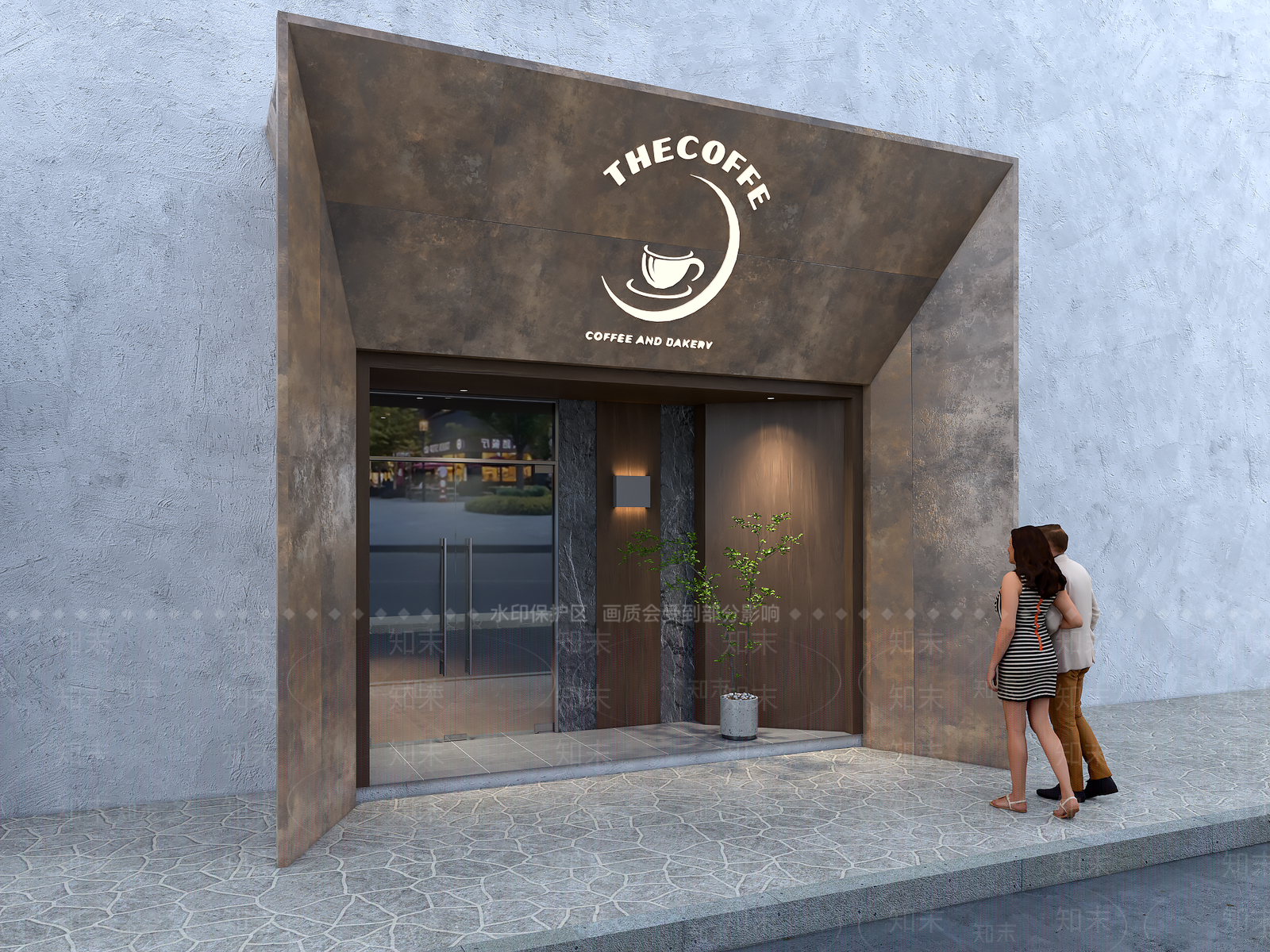 工业风咖啡厅酒吧门头SU模型下载【ID:1160930561】