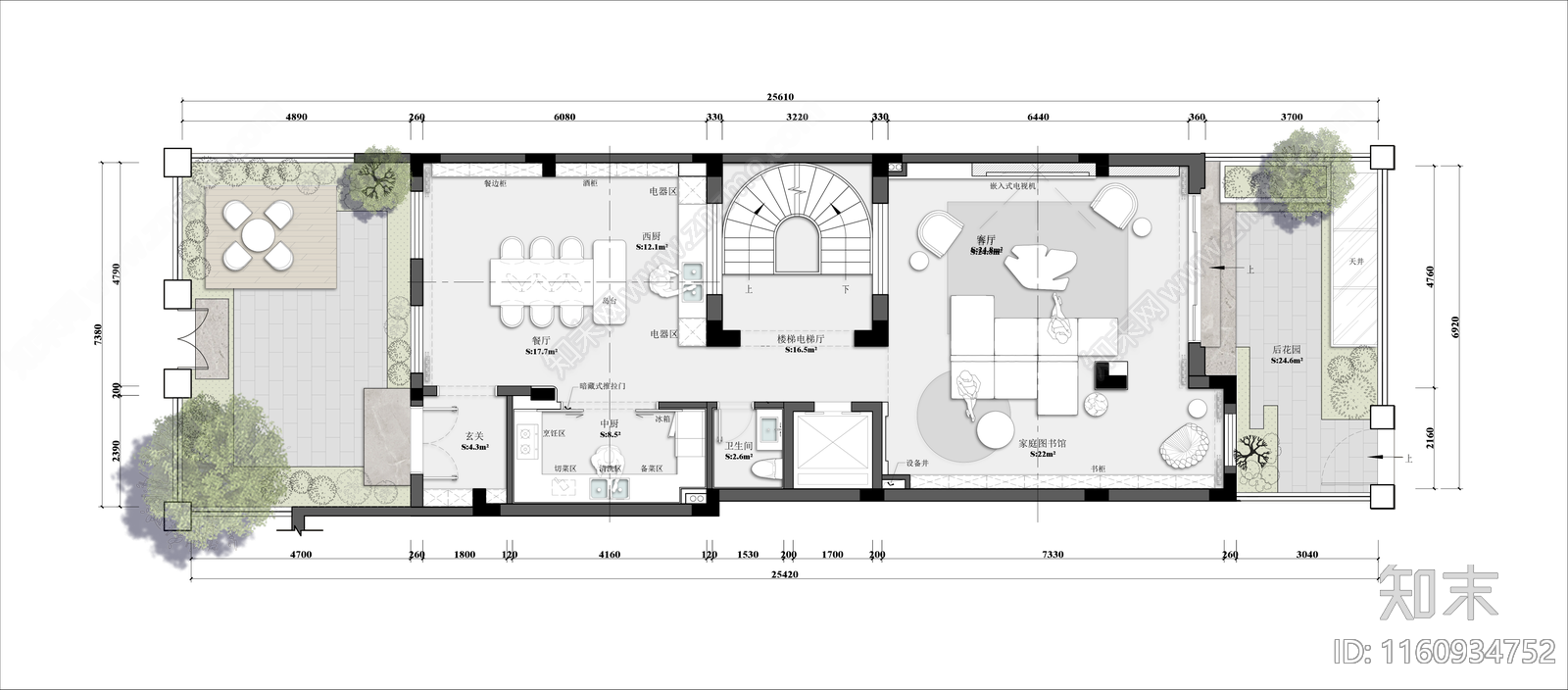 500m²三层别墅带地下室平面布置及彩平施工图下载【ID:1160934752】