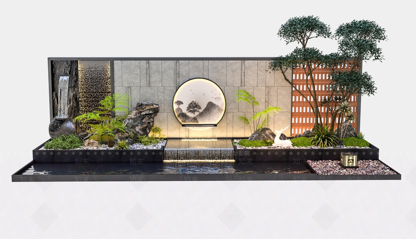 新中式景观墙3D模型下载【ID:1160934208】