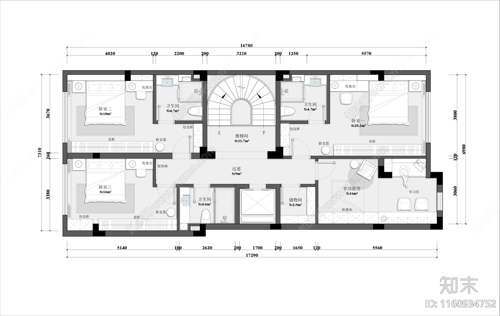 500m²三层别墅带地下室平面布置及彩平施工图下载【ID:1160934752】