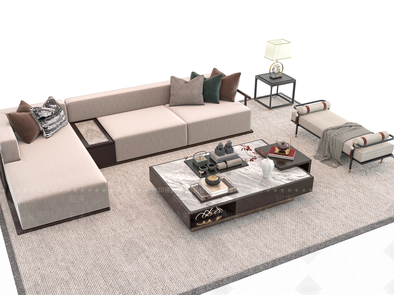 新中式沙发茶几组合3D模型下载【ID:1160936788】