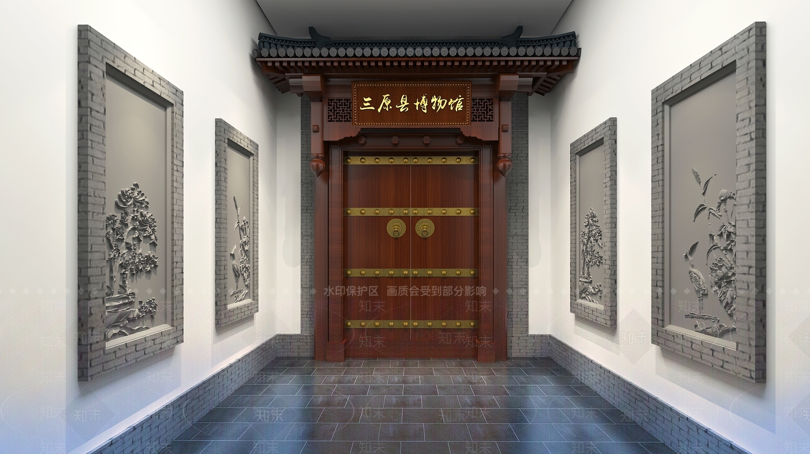 新中式博物馆门头3D模型下载【ID:1160939705】