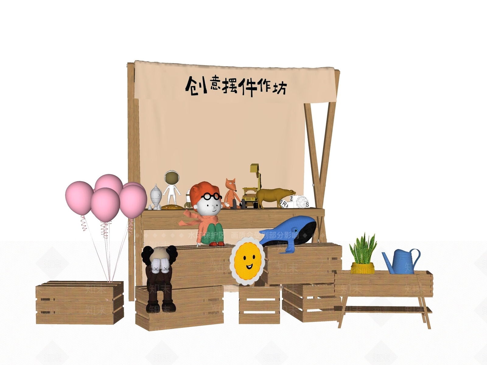 现代商业外摆摊位SU模型下载【ID:1160940485】
