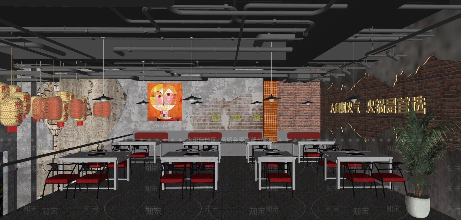 工业风火锅店SU模型下载【ID:1160942665】
