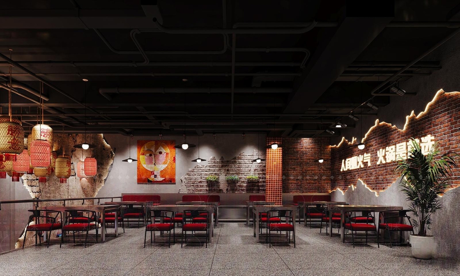 工业风火锅店SU模型下载【ID:1160942665】