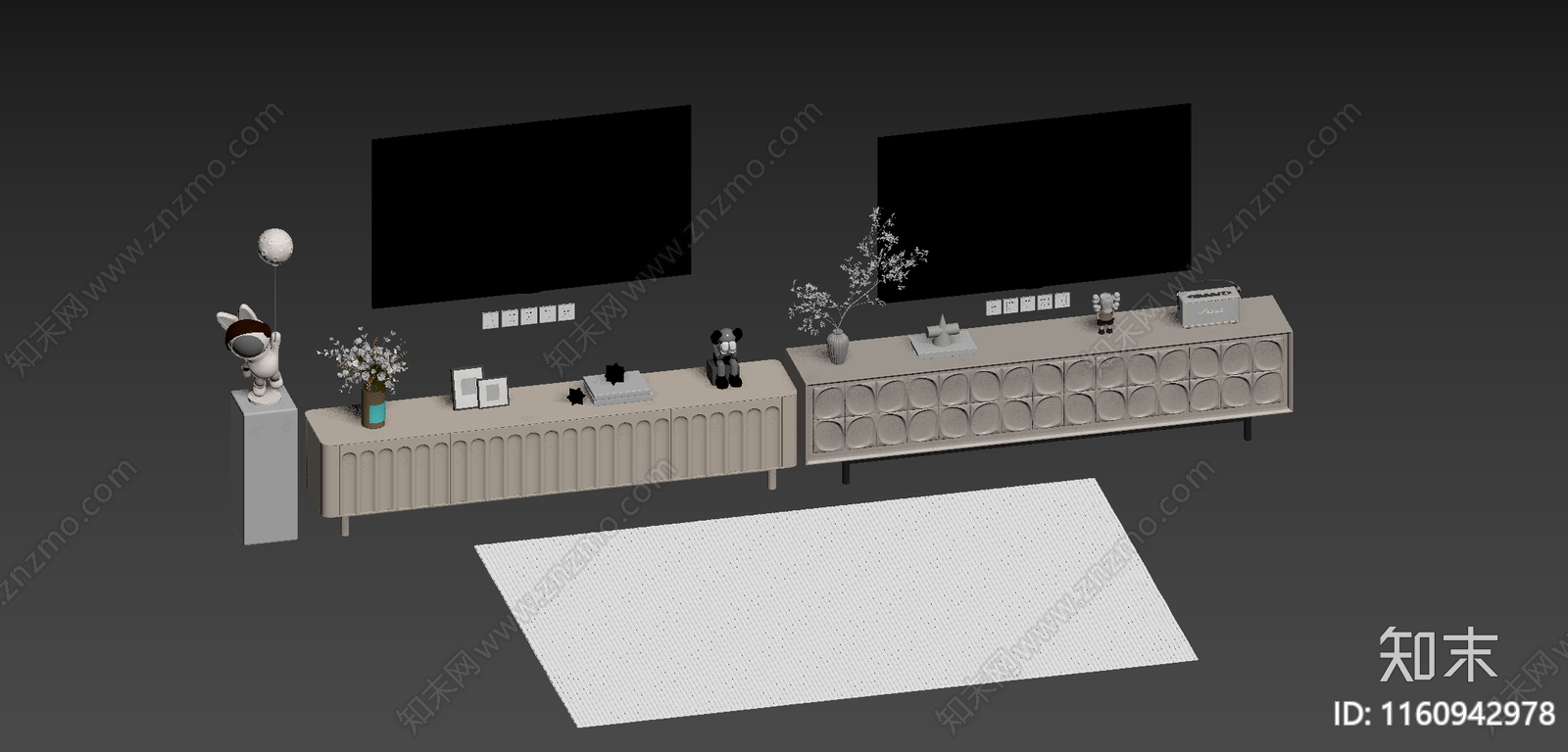 现代奶油风电视柜SU模型下载【ID:1160942978】