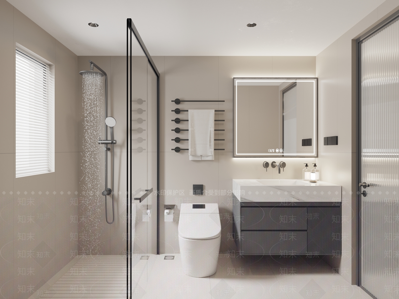 现代奶油风卫生间效果图3D模型下载【ID:1160945140】