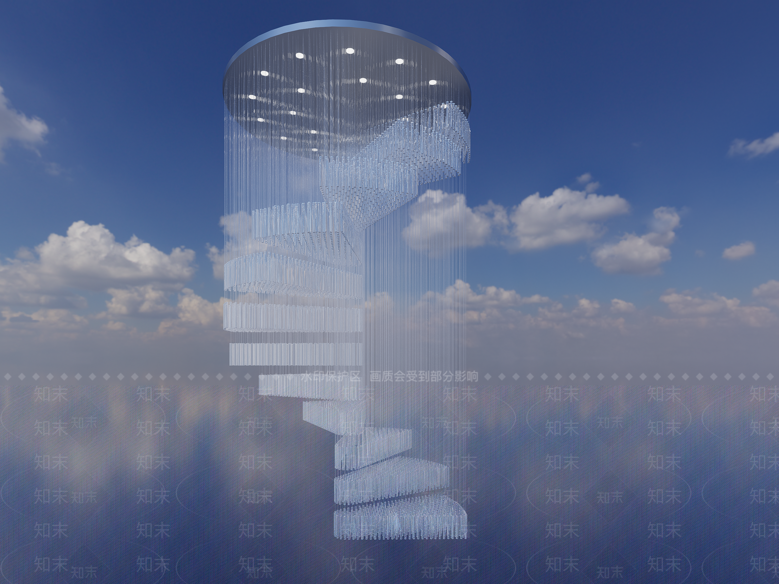 现代水晶旋转楼梯吊灯SU模型下载【ID:1160953898】