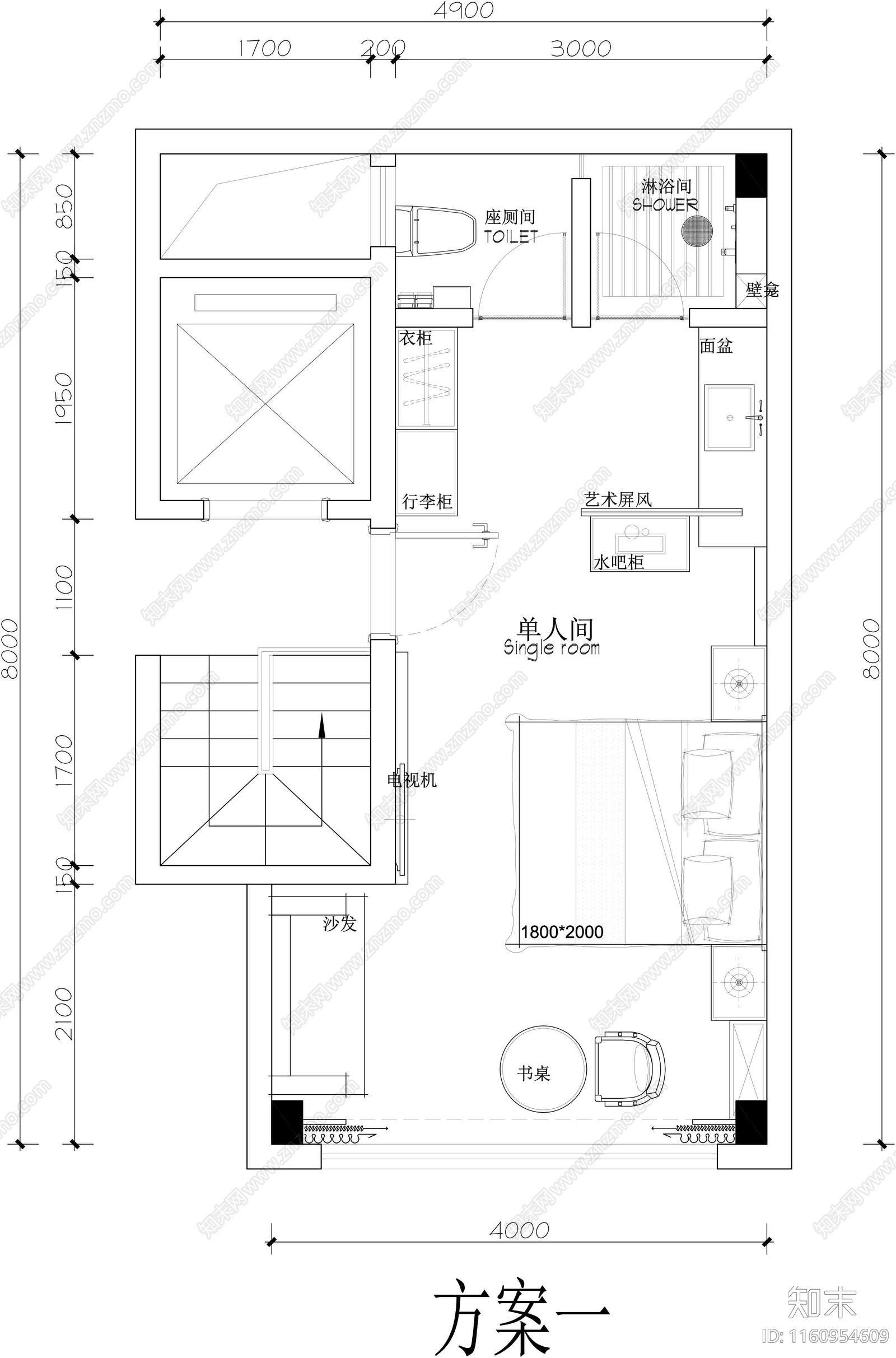 民宿标准客房平面施工图下载【ID:1160954609】