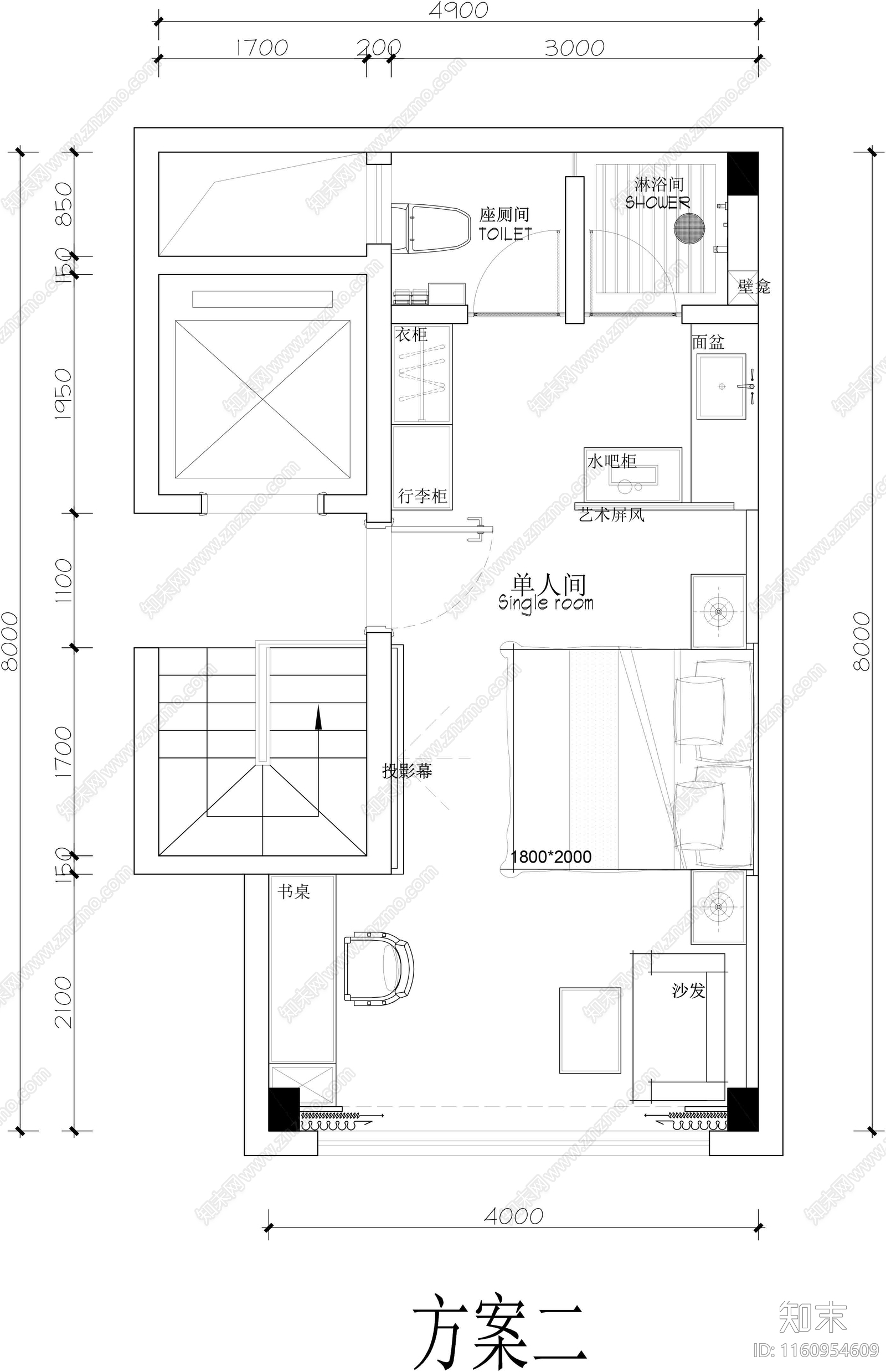 民宿标准客房平面施工图下载【ID:1160954609】