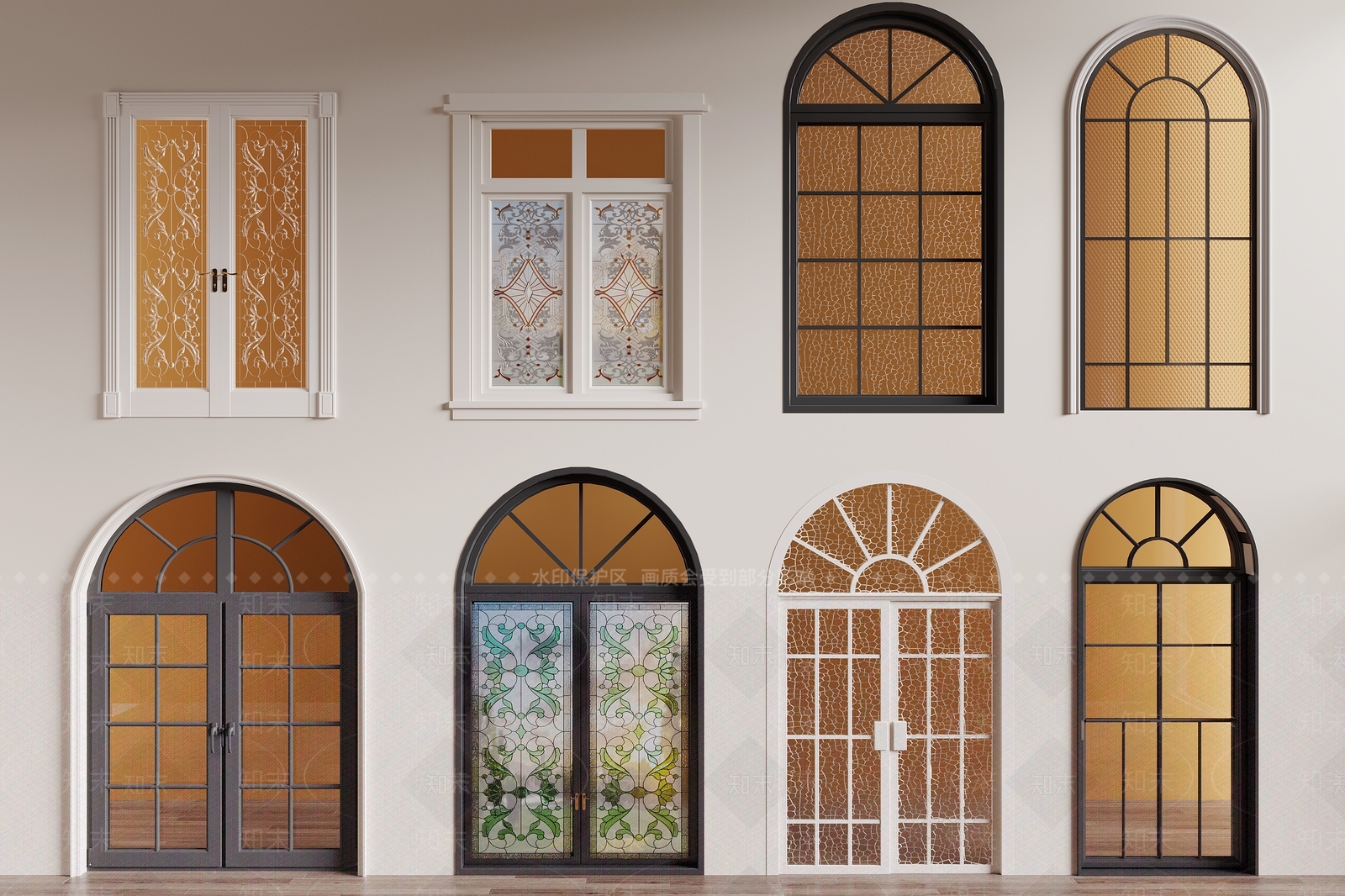 法式弧形窗户组合3D模型下载【ID:1160956319】