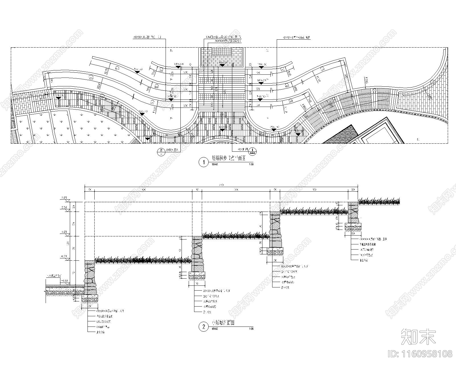 矮墙梯步节点详图施工图下载【ID:1160958108】