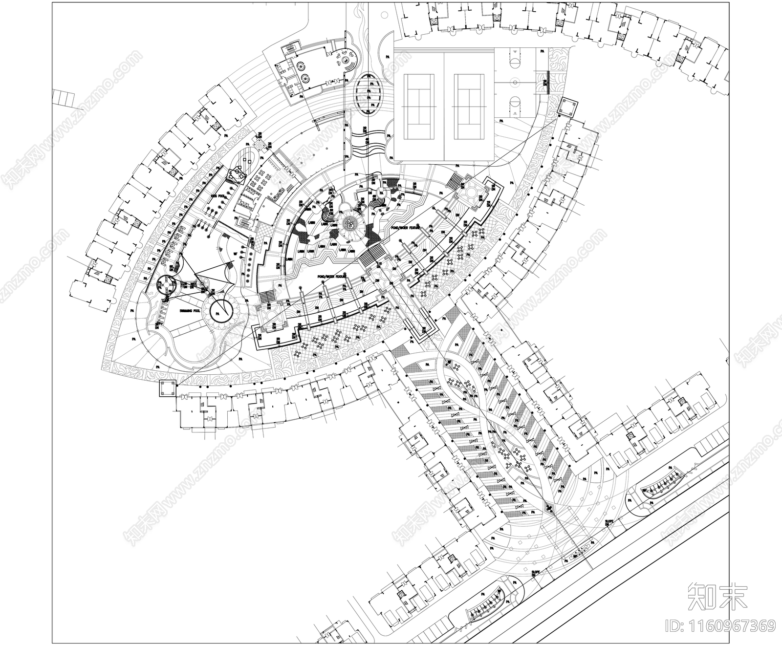 商业广场小区中心平面施工图下载【ID:1160967369】
