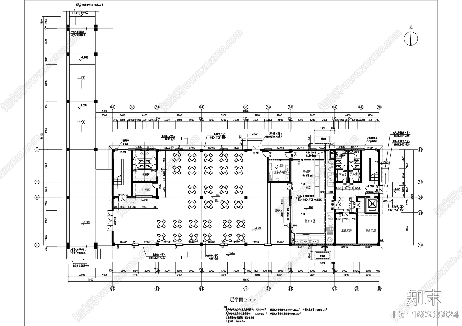 食堂营养配送中心建施图cad施工图下载【ID:1160968024】