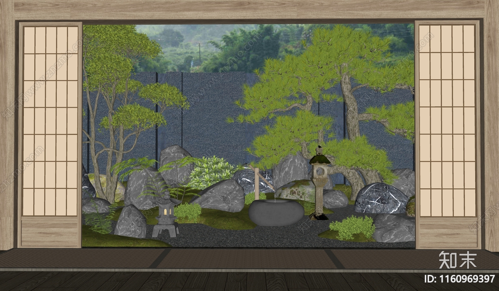 日式庭院小品景观SU模型下载【ID:1160969397】