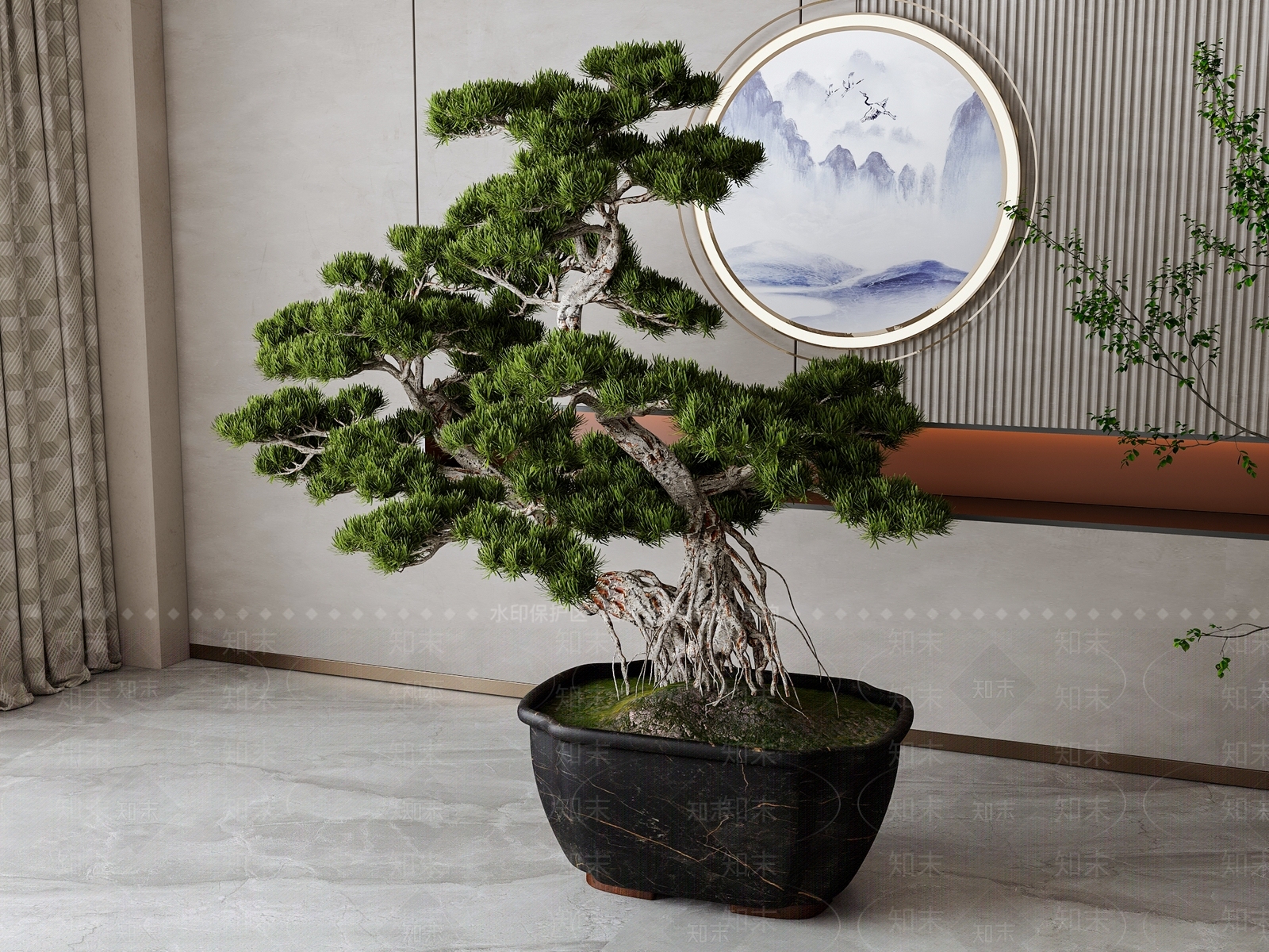 新中式松树绿植盆栽SU模型下载【ID:1160969754】