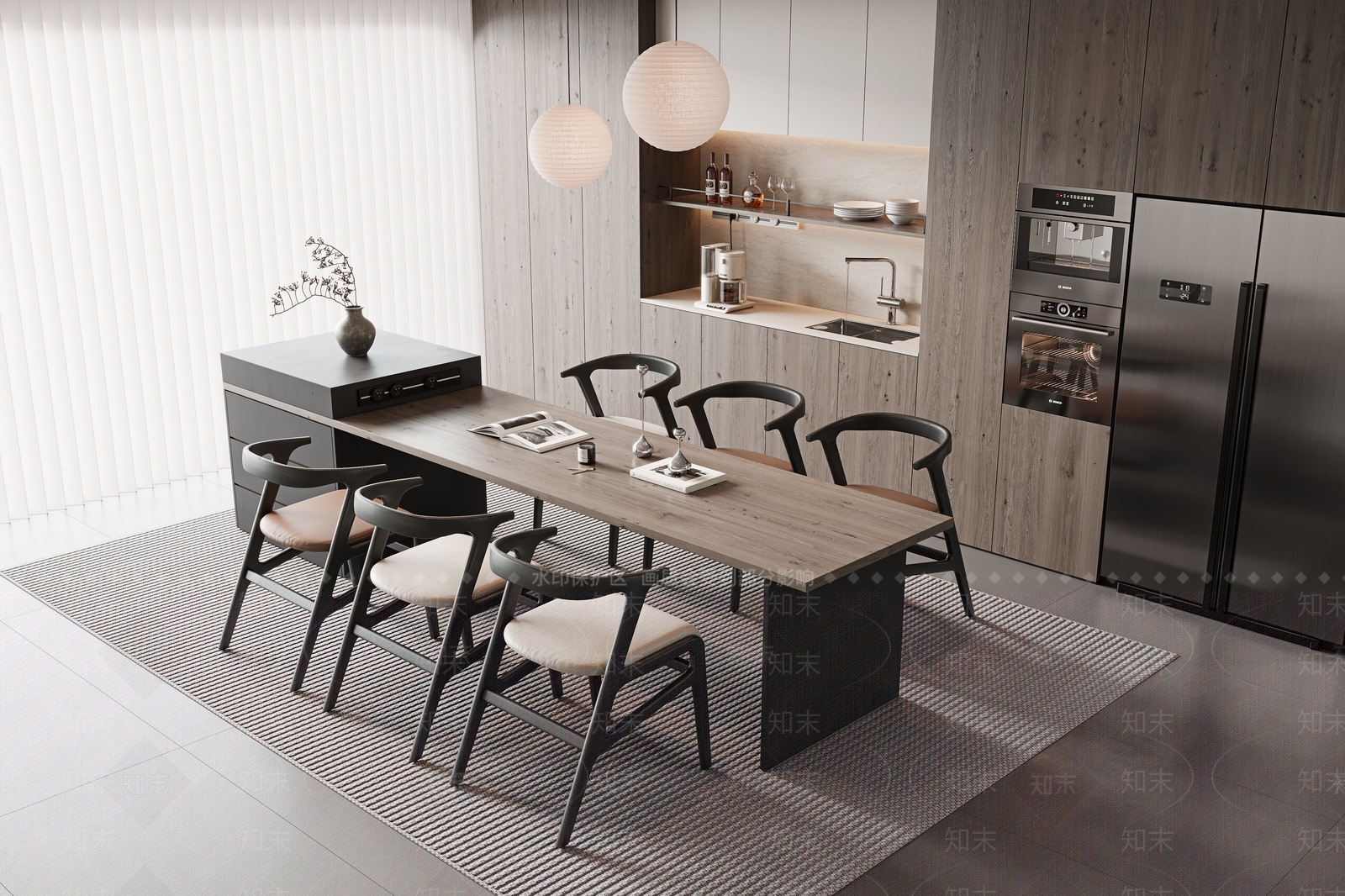 新中式餐桌椅组合3D模型下载【ID:1160973204】