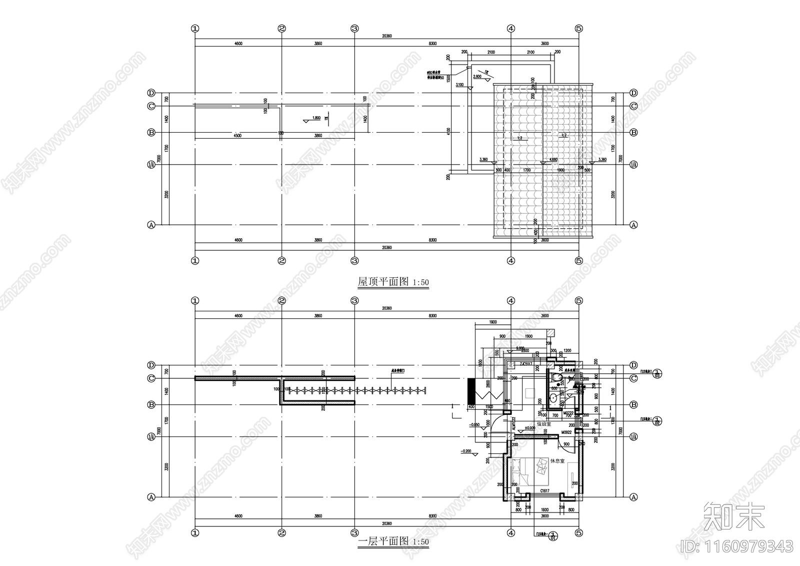 新中式风格门卫值班室建施图施工图下载【ID:1160979343】