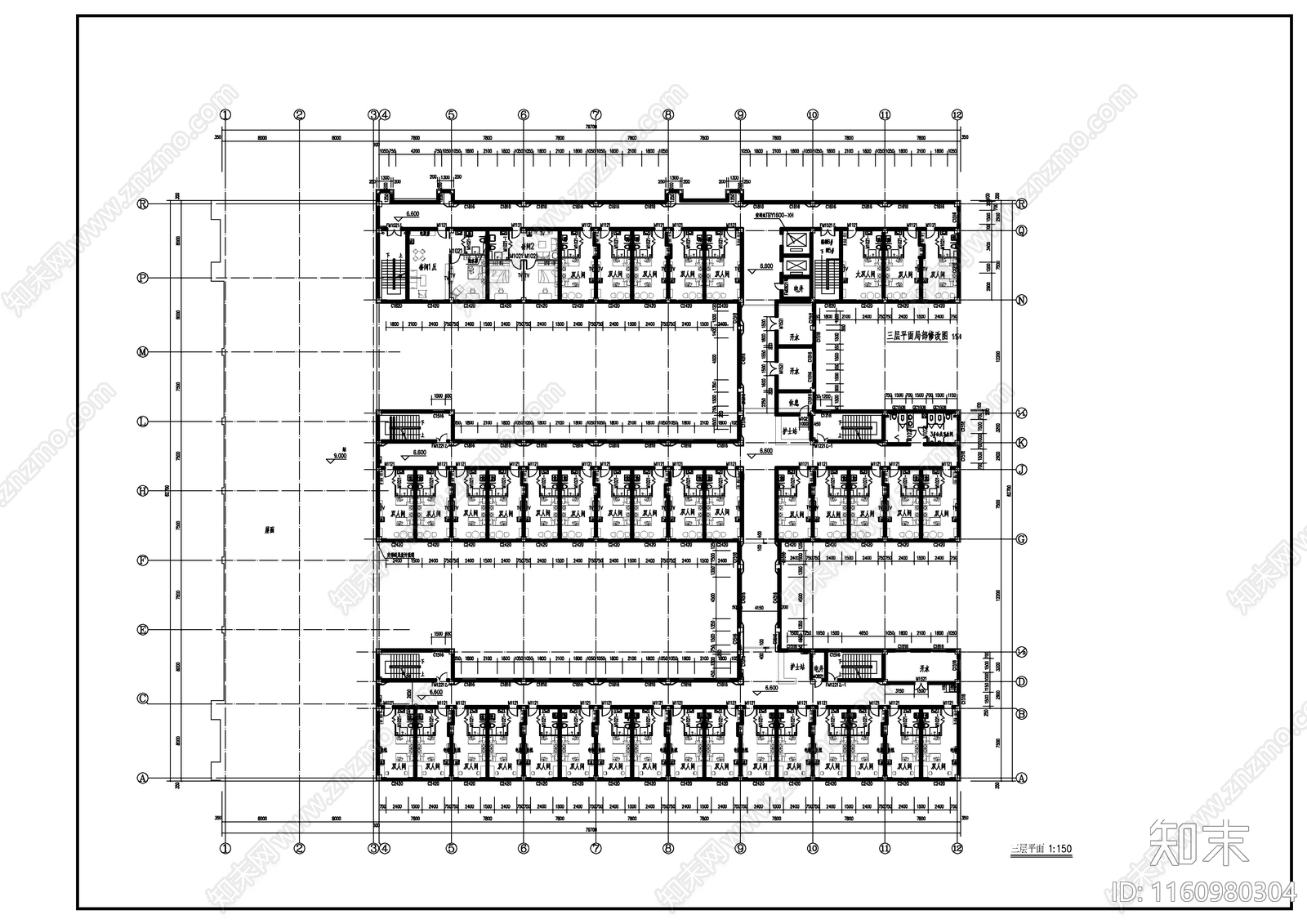 某三层敬老院建筑图cad施工图下载【ID:1160980304】