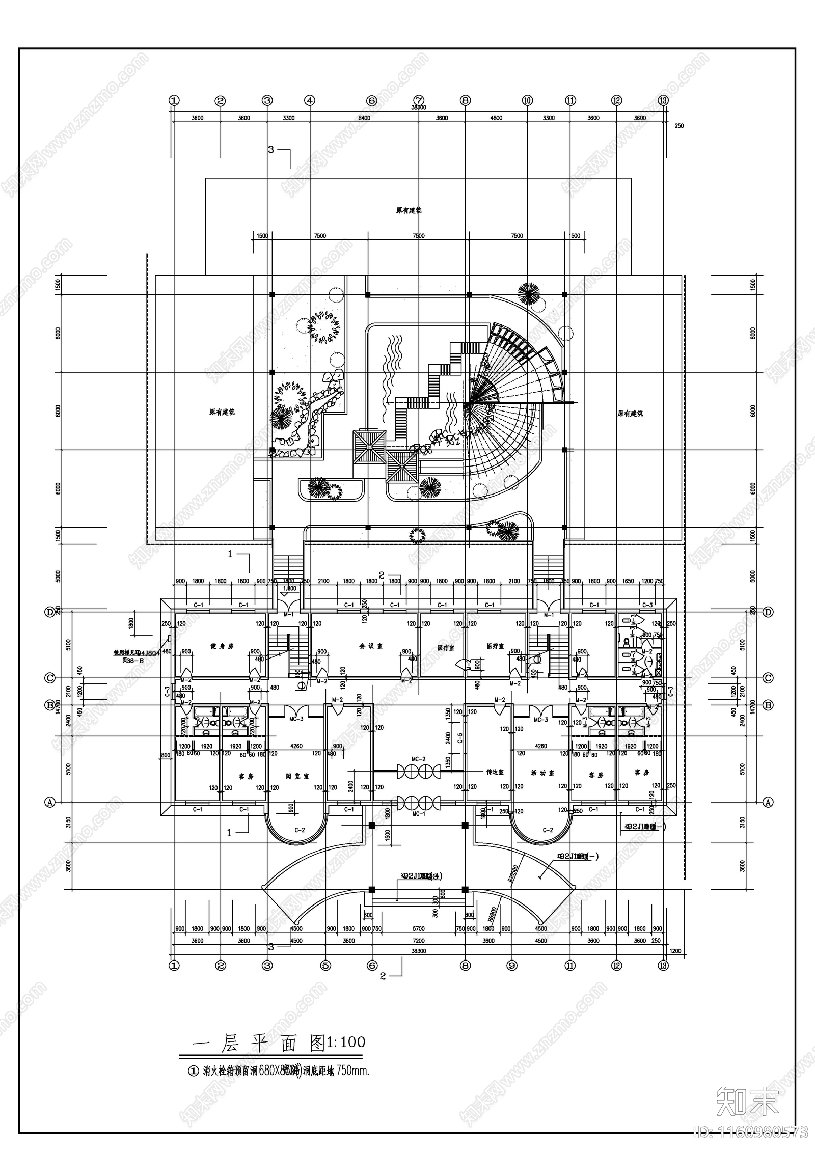 某三层养老院建cad施工图下载【ID:1160980573】