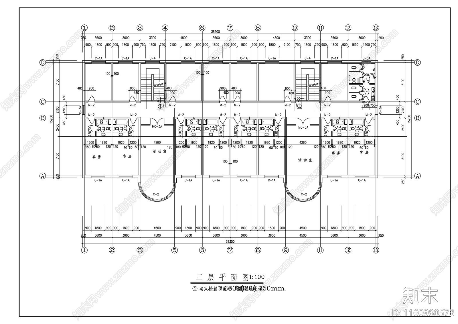 某三层养老院建cad施工图下载【ID:1160980573】