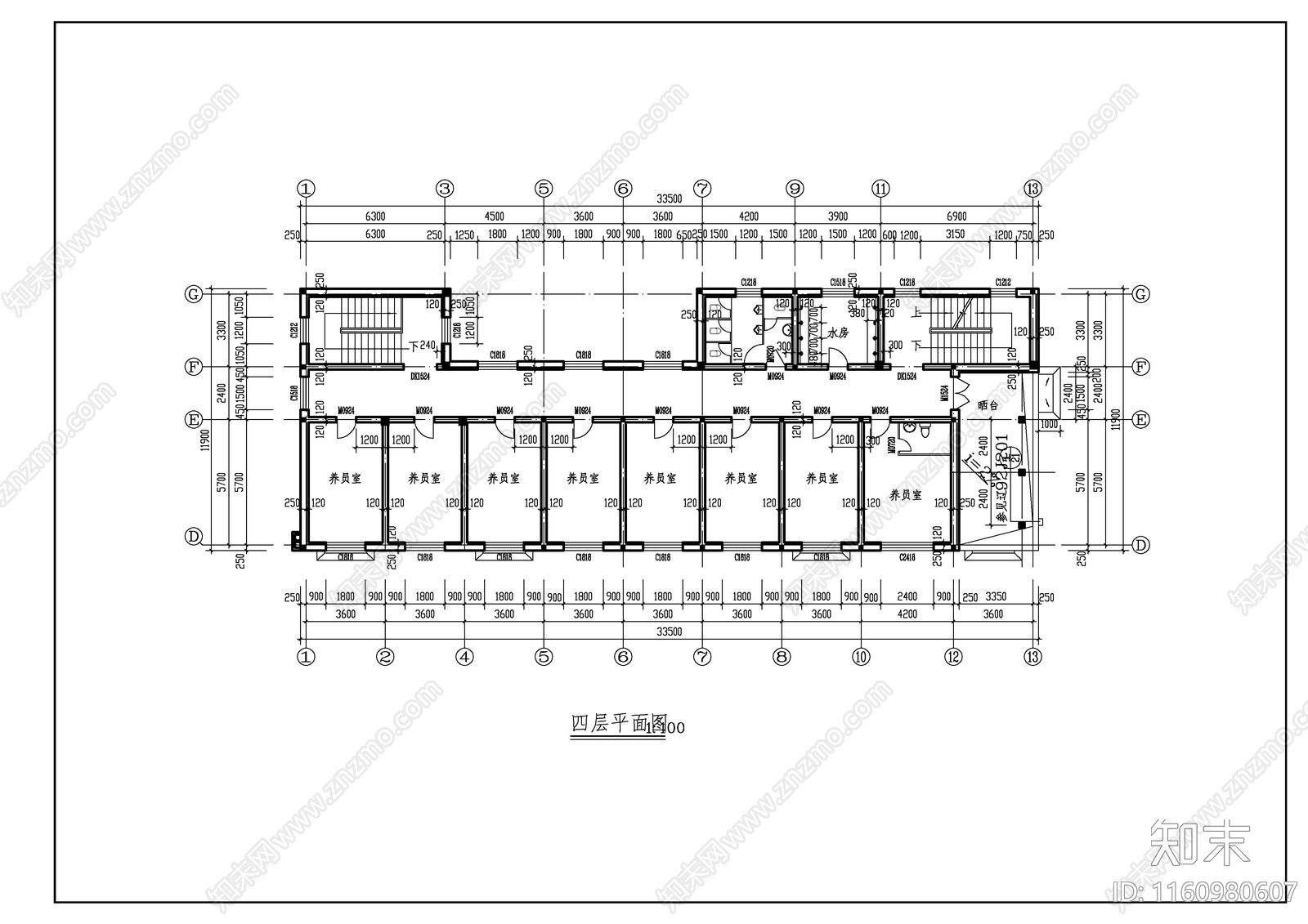 某市四层养老院建筑图cad施工图下载【ID:1160980607】