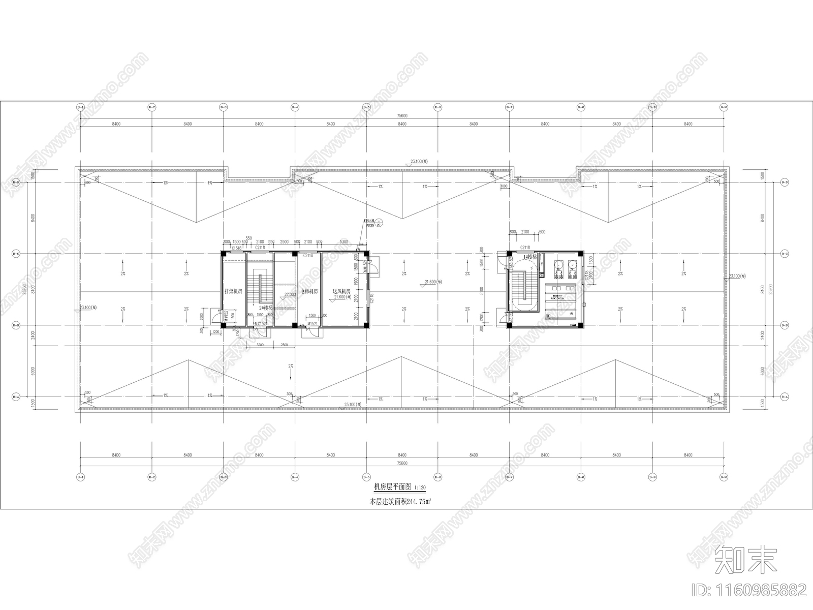 园区办公楼服务中心全cad施工图下载【ID:1160985882】