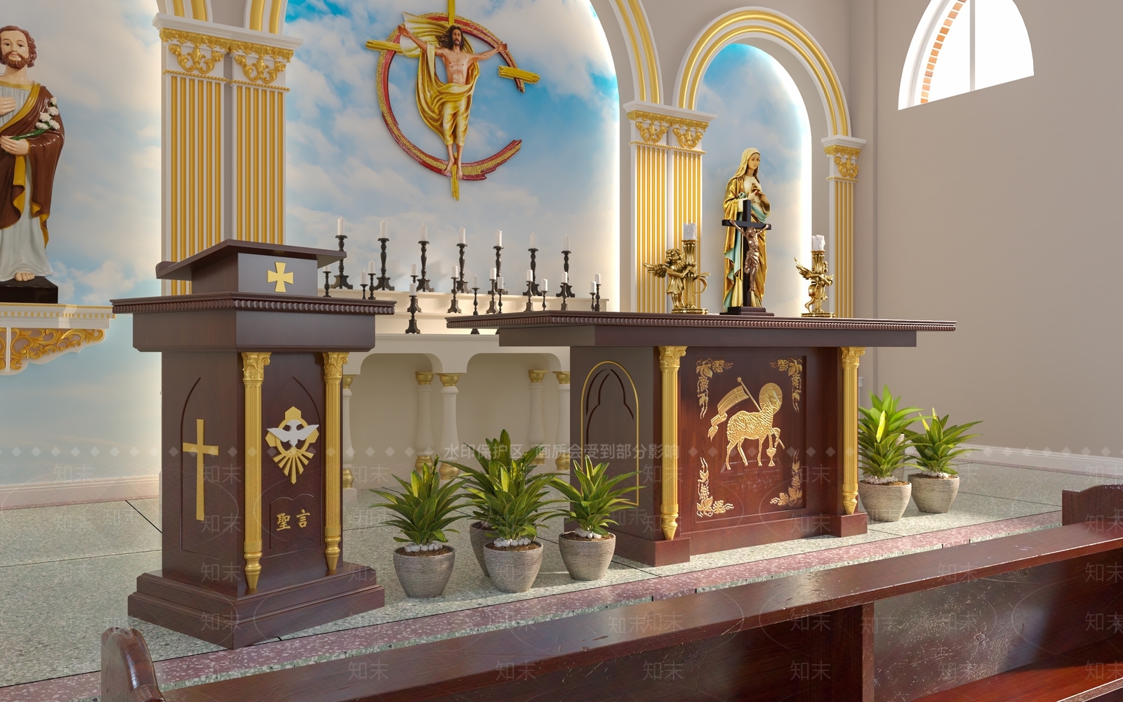欧式古典教堂3D模型下载【ID:1160986595】