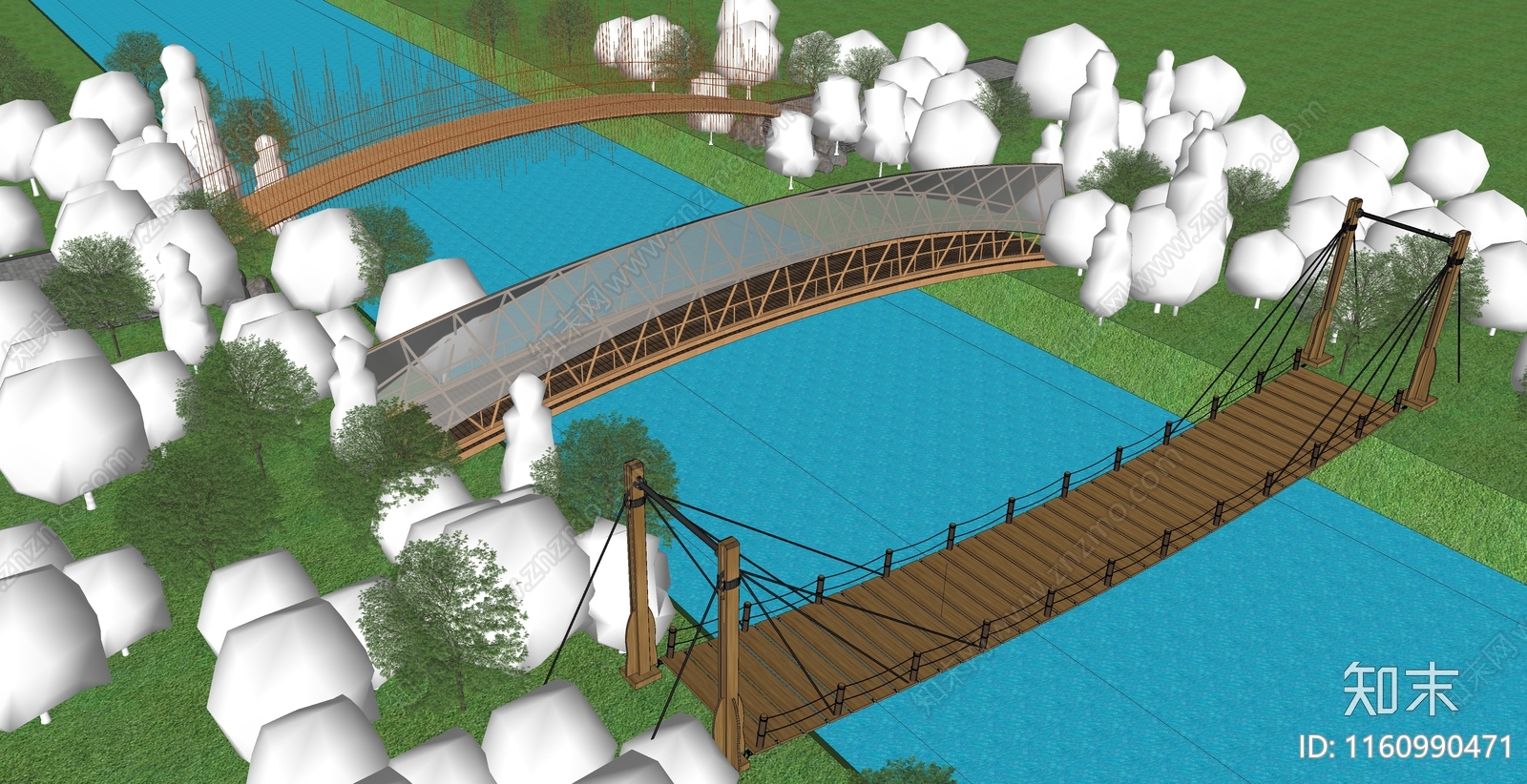 现代景观桥SU模型下载【ID:1160990471】