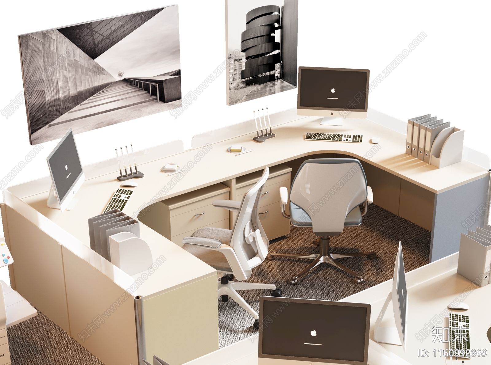 现代办公桌椅3D模型渲染效果图