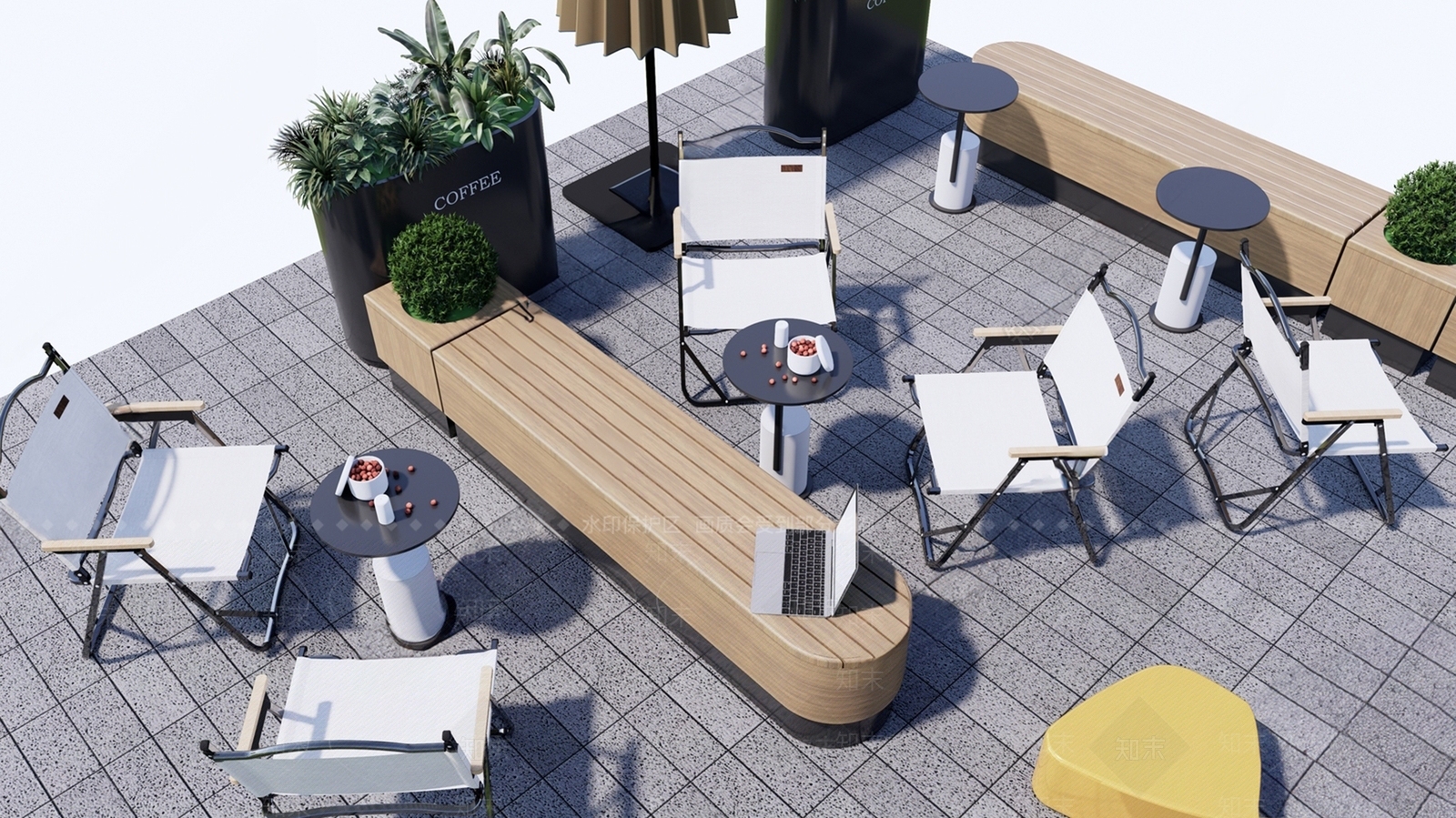 现代户外休闲桌椅组合3D模型下载【ID:1160993517】