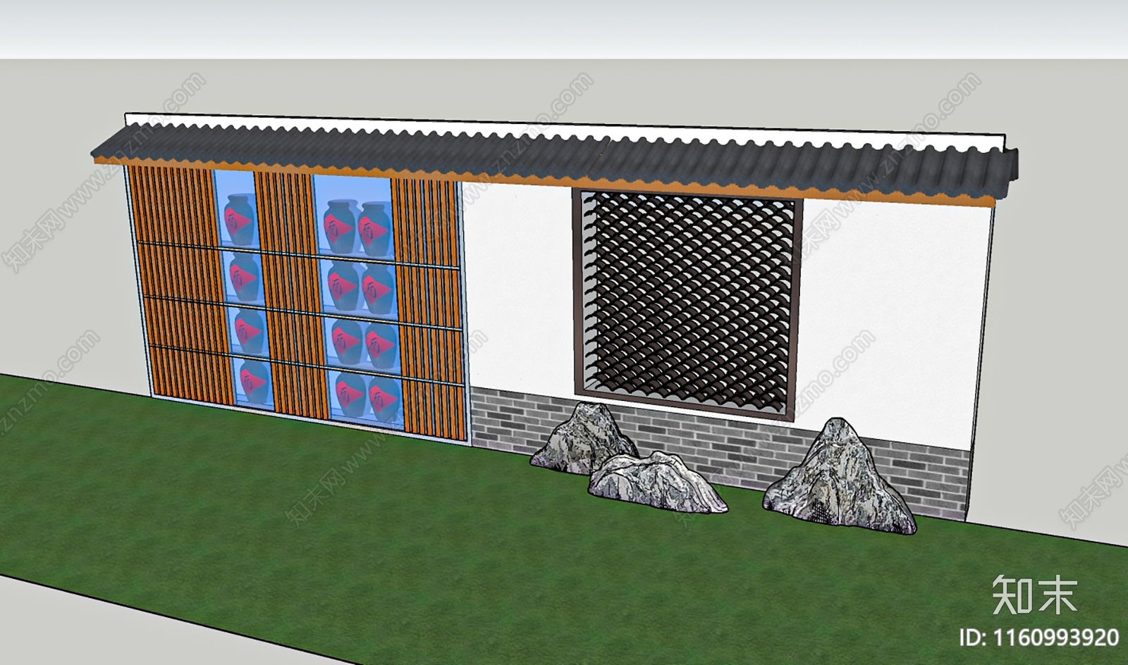 新中式景墙SU模型下载【ID:1160993920】