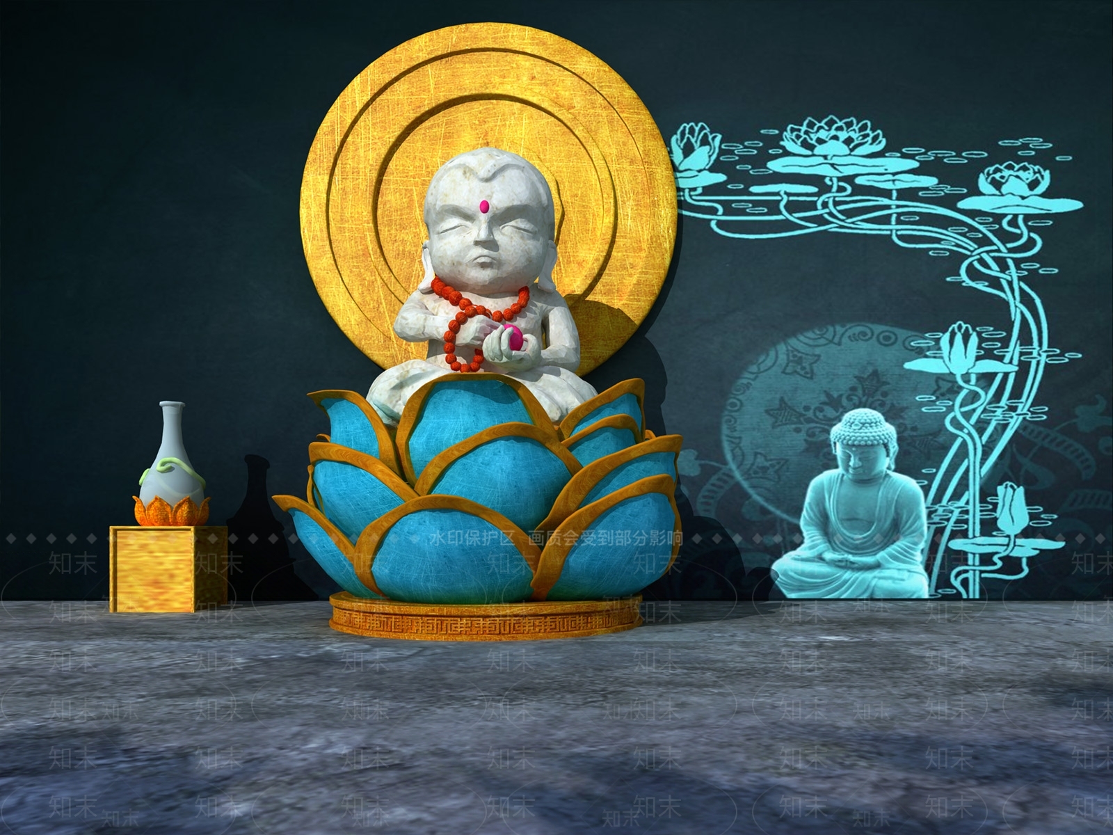 中式风格禅意佛像3D模型下载【ID:1160995339】