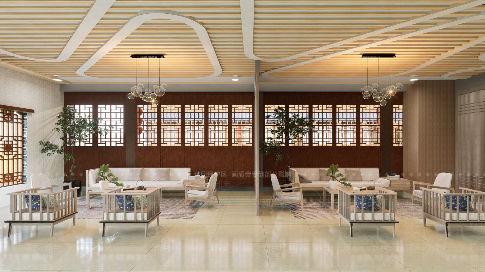 新中式中医院候诊区SU模型下载【ID:1160996706】