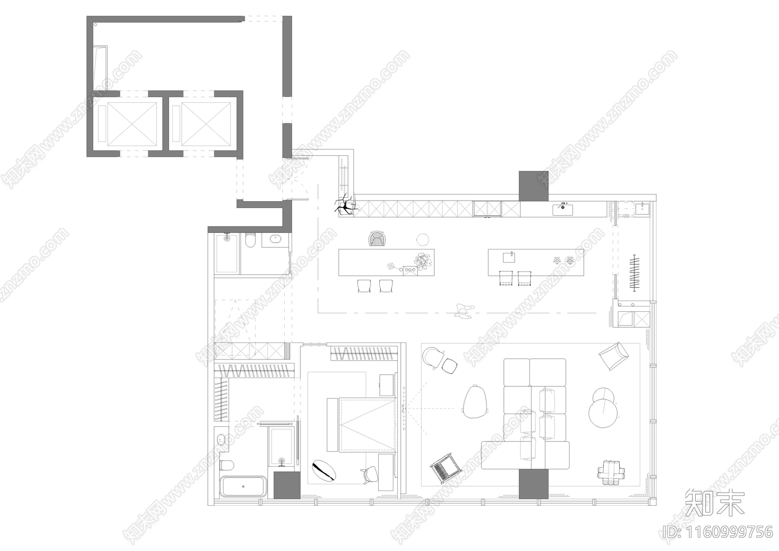 现代家装平面布置图cad施工图下载【ID:1160999756】