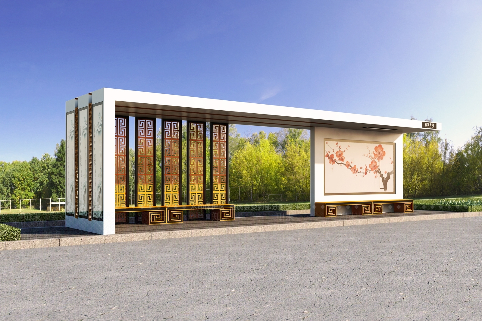 新中式公交候车亭3D模型下载【ID:1161000834】